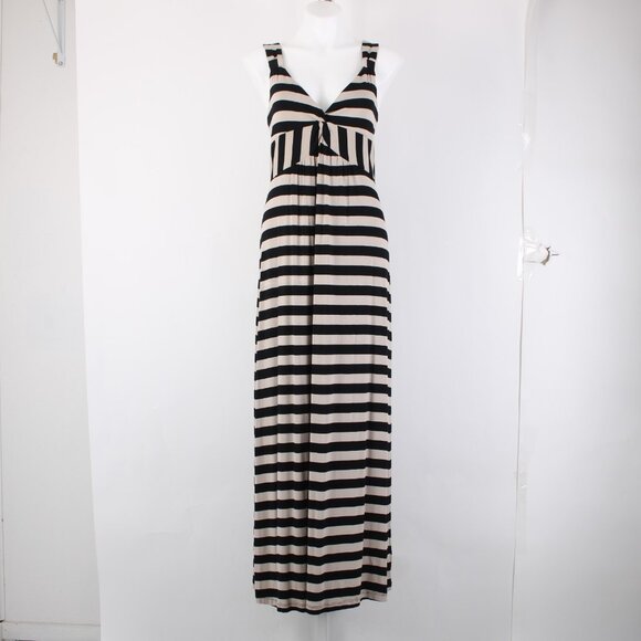 Carson Kressley Dress Sz L Black Tan Strip Sleeveless Viscose Spandex Dress - Picture 2 of 14